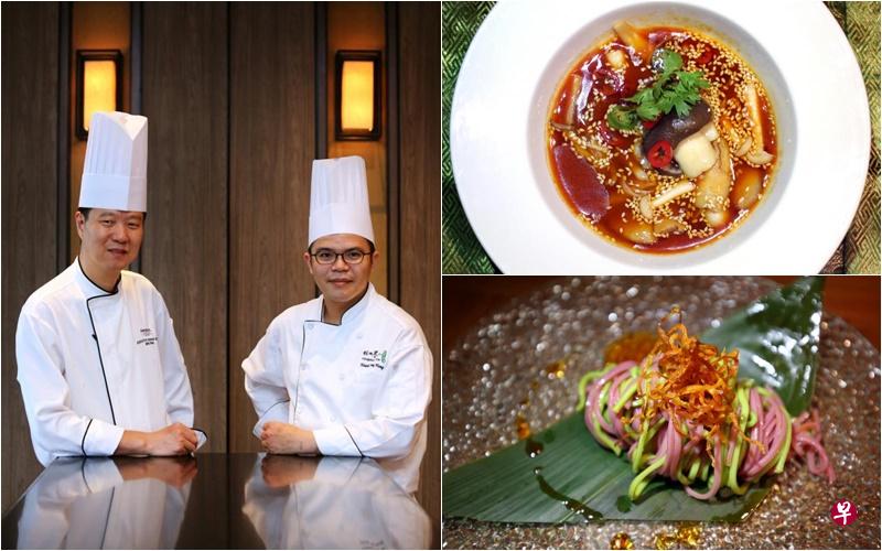 新加坡四川豆花饭庄总厨曾锋(左)和台湾阳明春天主厨薛永鸿联手打造精彩蔬食料理。 新加坡四川豆花饭庄总厨曾锋(左)和台湾阳明春天主厨薛永鸿联手打造精彩蔬食料理。