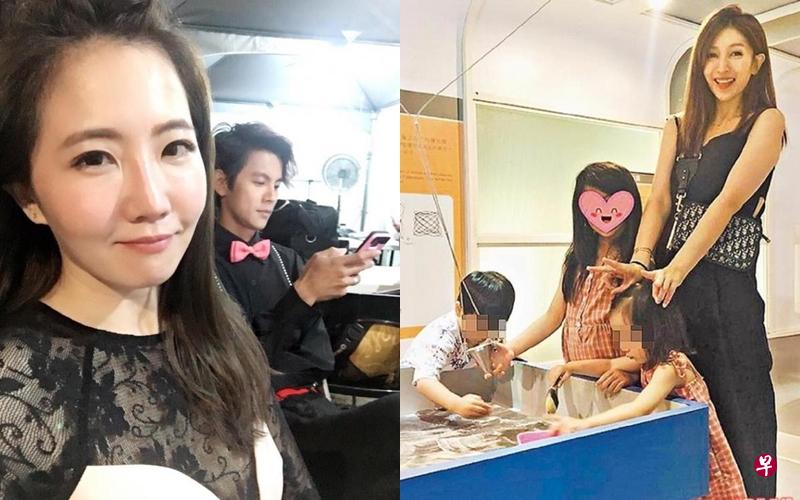 (左图)谢忻自拍,阿翔当背景。(右图)阿翔老婆Grace带三个小孩参加各种活动。(面簿) (左图)谢忻自拍,阿翔当背景。(右图)阿翔老婆Grace带三个小孩参加各种活动。(面簿)