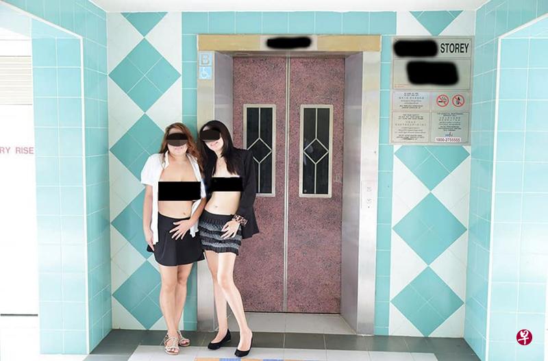 两名长发女在组屋走廊拍摄不雅照。(取自网络) 两名长发女在组屋走廊拍摄不雅照。(取自网络)