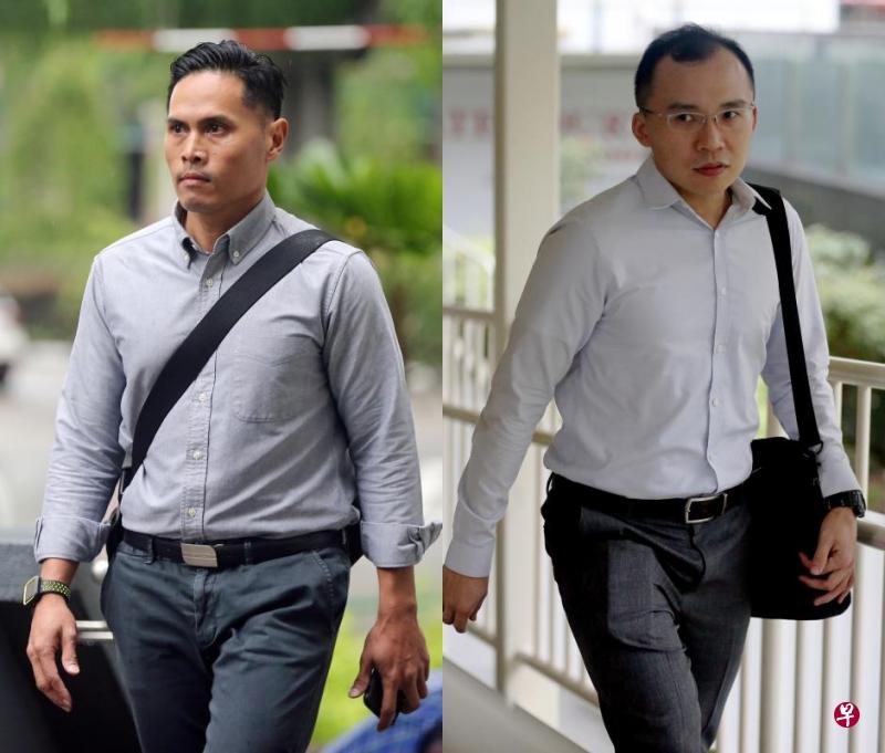 副队长纳詹一级高级准尉(左)面对一项教唆他人做出鲁莽行为导致他人重伤的罪状,消防队长钟志文中尉(右)也是被告之一。(档案照片) 副队长纳詹一级高级准尉(左)面对一项教唆他人做出鲁莽行为导致他人重伤的罪状,消防队长钟志文中尉(右)也是被告之一。(档案照片)