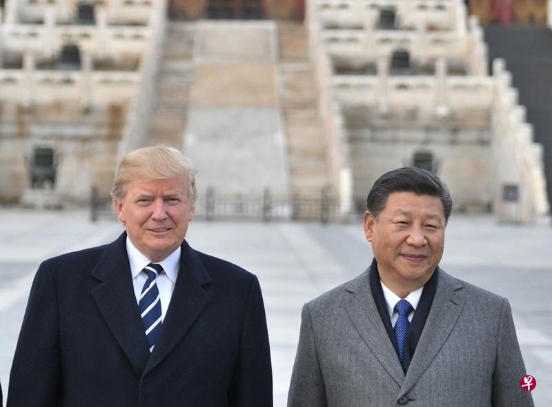 2017年11月，美国总统特朗普与中国国家主席习近平于北京会面。（法新社档案照）