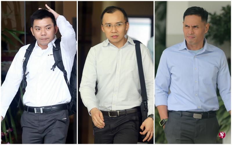 (左)控方证人黄明杰上士长昨早供证,叙述案发时如何戴着呼吸面罩,潜入井里救郭俨进中士。(中,右)消防队长钟志文中尉和副队长纳詹一级高级准尉。(海峡时报) (左)控方证人黄明杰上士长昨早供证,叙述案发时如何戴着呼吸面罩,潜入井里救郭俨进中士。(中,右)消防队长钟志文中尉和副队长纳詹一级高级准尉。(海峡时报)