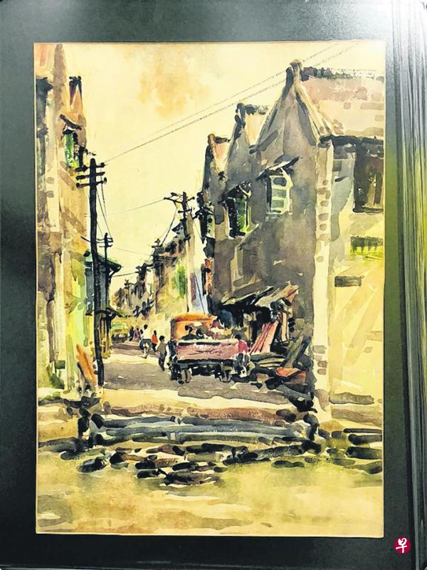 本地比较少见吴承惠的水彩画《街景》。