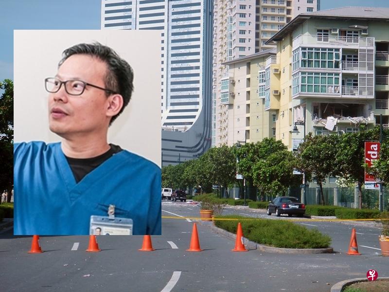 钟友明住家附近的建筑阳台被炸飞。(受访者提供) 钟友明住家附近的建筑阳台被炸飞。(受访者提供)