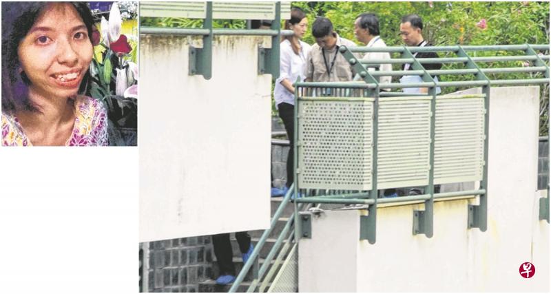 警方在多层停车场楼梯间做记号展开调查。左上图是丧命的阿蒂卡,生前在一家披萨店打工。(档案照) 警方在多层停车场楼梯间做记号展开调查。左上图是丧命的阿蒂卡,生前在一家披萨店打工。(档案照)