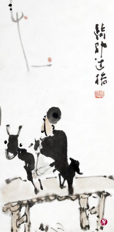 张震的骑驴过桥图。(作者提供) 张震的骑驴过桥图。(作者提供)