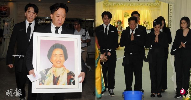 左图:邓兆荣(右)负责捧亡母祥嫂遗照,一脸哀伤。右图:邓家子女一早到灵堂打点。(互联网) 左图:邓兆荣(右)负责捧亡母祥嫂遗照,一脸哀伤。右图:邓家子女一早到灵堂打点。(互联网)