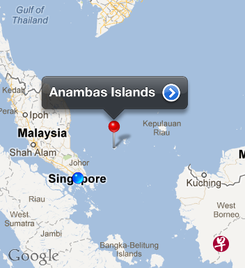 有关韩国注册的货船“CK Bluebell”遭海盗洗劫一事,新加坡海事及港务管理局指出,事件发生在南中国海,靠近阿南巴斯群岛一带,不在新加坡水域内。(谷歌截图) 有关韩国注册的货船“CK Bluebell”遭海盗洗劫一事,新加坡海事及港务管理局指出,事件发生在南中国海,靠近阿南巴斯群岛一带,不在新加坡水域内。(谷歌截图)