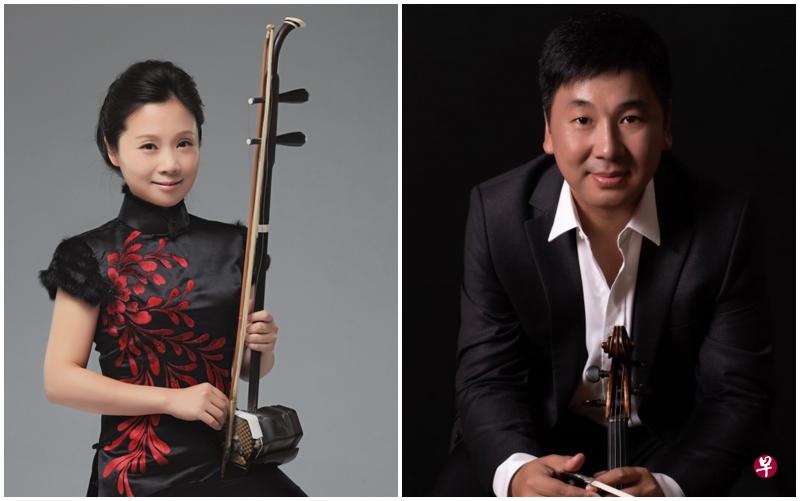 中国二胡演奏家段皑皑(左)将与上海音乐学院中提琴教授盛利带来中西弦音的交汇。(中国文化中心提供) 中国二胡演奏家段皑皑(左)将与上海音乐学院中提琴教授盛利带来中西弦音的交汇。(中国文化中心提供)