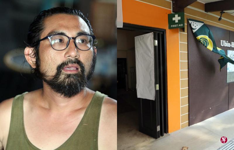 (左图)岛民受访时表示,陈世平前一天曾坦然告诉岛民,自己将会因破坏公物被控上法庭。(档案照)乌敏岛“胡须”画家陈世平被指用砖块砸碎国家公园局在岛上的义工中心大门,(右图)记者昨日走访时发现大门还未修复,破损处被一块白色袋子包裹住。 (左图)岛民受访时表示,陈世平前一天曾坦然告诉岛民,自己将会因破坏公物被控上法庭。(档案照)乌敏岛“胡须”画家陈世平被指用砖块砸碎国家公园局在岛上的义工中心大门,(右图)记者昨日走访时发现大门还未修复,破损处被一块白色袋子包裹住。