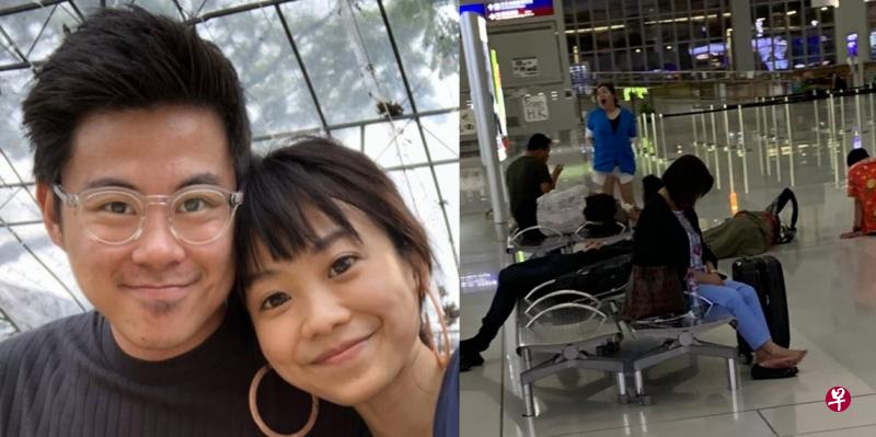 广告设计师谢旻达与女友趁着国庆日长周末到香港旅游，原定昨天回国，却延迟至今天上午才搭机离开。（受访者提供）