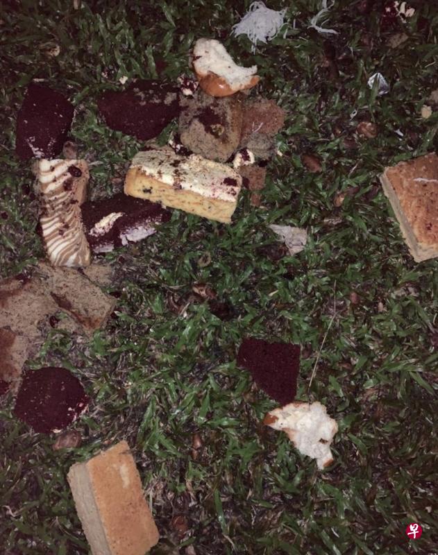 大量食物倒在草坪上,污染社区空间。(读者提供) 大量食物倒在草坪上,污染社区空间。(读者提供)