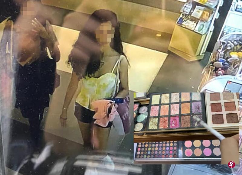 两少女破坏眼影粉,行径遭电眼拍下。(受访者提供) 两少女破坏眼影粉,行径遭电眼拍下。(受访者提供)