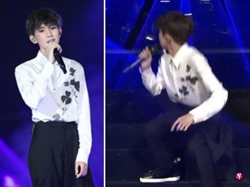 大型舞台设备突然掉落,发出巨响,吓得王源跳起来。(互联网) 大型舞台设备突然掉落,发出巨响,吓得王源跳起来。(互联网)