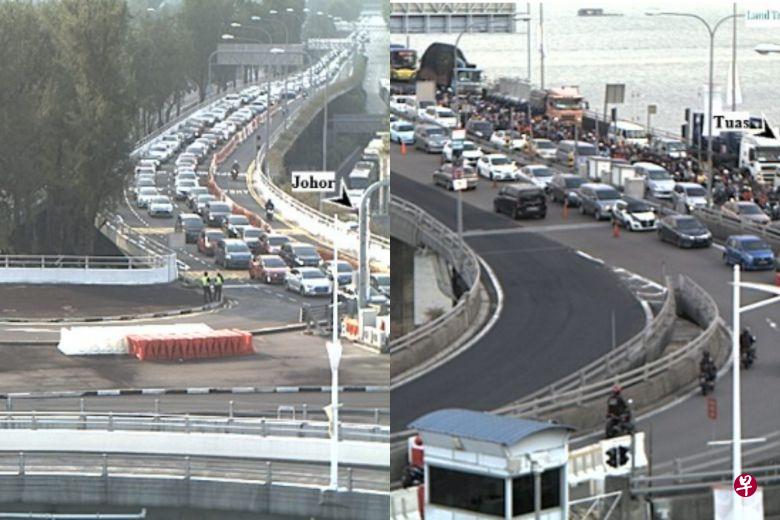 马新第二通道今早仍持续塞车。(ONEMOTORING.COM.SG) 马新第二通道今早仍持续塞车。(ONEMOTORING.COM.SG)