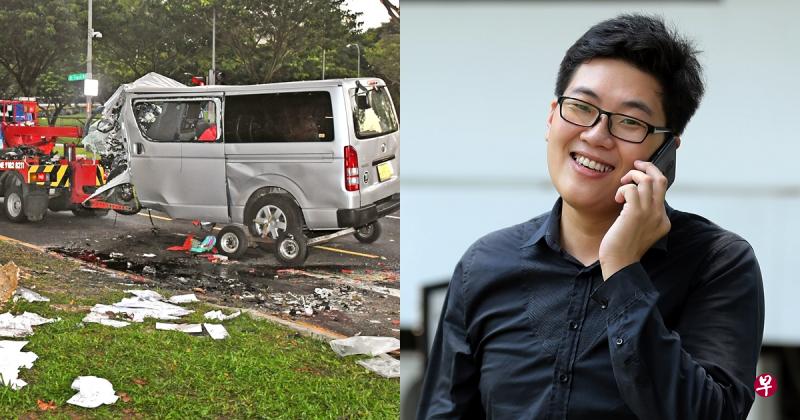 (左图)货车被撞得毁坏不堪。(右图)被告刘莫文。(档案照/海峡时报) (左图)货车被撞得毁坏不堪。(右图)被告刘莫文。(档案照/海峡时报)