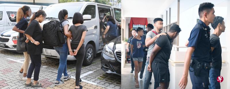 左图:3名少女被上铐带走。右图:4名少年也陆续被带离单位。 左图:3名少女被上铐带走。右图:4名少年也陆续被带离单位。