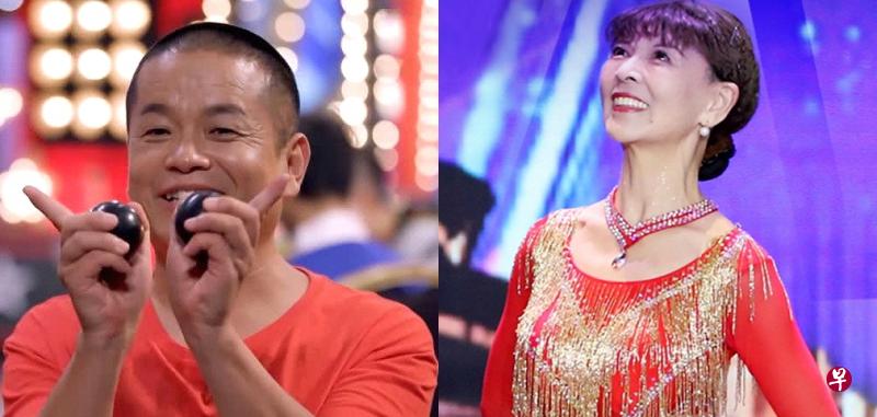 (左图)邱勇将神曲《满满的正能量》搭配健身球演出。(右图)优雅的78岁女舞者,完成托举、飞旋等高难度动作。(互联网) (左图)邱勇将神曲《满满的正能量》搭配健身球演出。(右图)优雅的78岁女舞者,完成托举、飞旋等高难度动作。(互联网)
