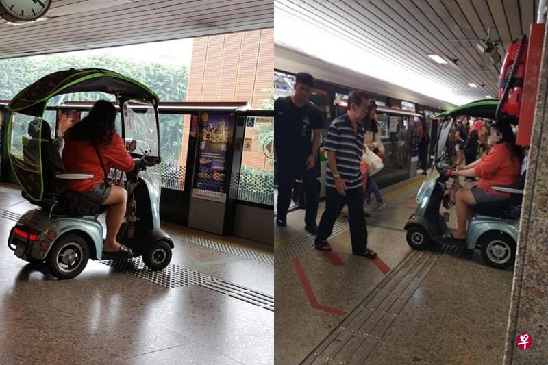 有网民拍下王暖清在宏茂桥地铁站内使用有盖行动辅助工具,质疑是否获得批准才进入,还对她冷嘲热讽。(互联网) 有网民拍下王暖清在宏茂桥地铁站内使用有盖行动辅助工具,质疑是否获得批准才进入,还对她冷嘲热讽。(互联网)