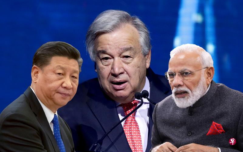 联合国秘书长古特雷斯(中)表示,气候问题成因都越发复杂,而要解决这些问题需以联合国为中心,开展“更多的国际合作”。中国国家主席习近平(左)以及印度总理莫迪(右)将在峰会上发言。(制图/卢芳楷) 联合国秘书长古特雷斯(中)表示,气候问题成因都越发复杂,而要解决这些问题需以联合国为中心,开展“更多的国际合作”。中国国家主席习近平(左)以及印度总理莫迪(右)将在峰会上发言。(制图/卢芳楷)