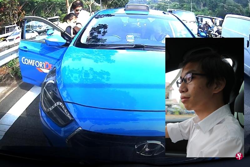 德士司机中途昏厥, 德士一度失控;小图为甄思良。(海峡时报) 德士司机中途昏厥, 德士一度失控;小图为甄思良。(海峡时报)