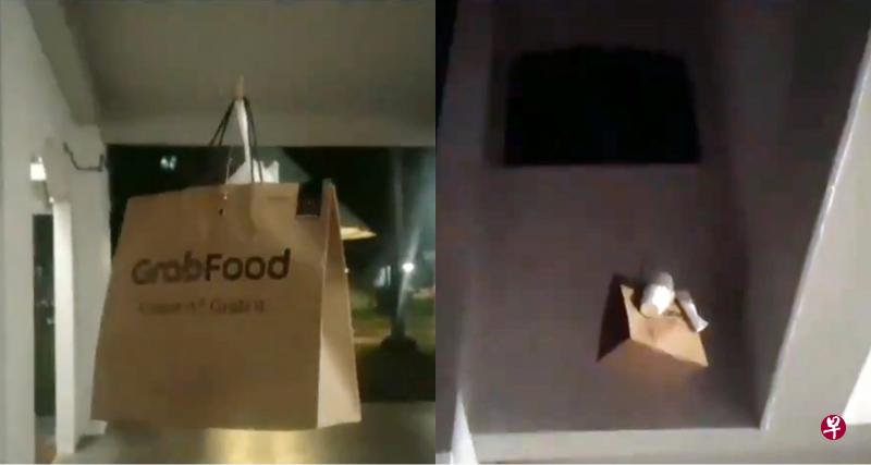 送餐员将食物绑在绳子上,再由顾客拉上6楼。(取自网络) 送餐员将食物绑在绳子上,再由顾客拉上6楼。(取自网络)
