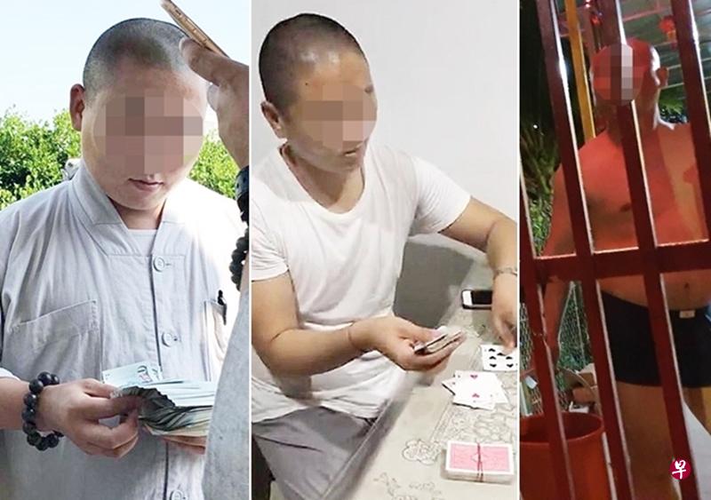 芽笼和红山5名和尚被指为“酒肉和尚”,被拍到上赌场、打扑克、抽烟、手持大把钞票、跟女子合照。(受访者提供) 芽笼和红山5名和尚被指为“酒肉和尚”,被拍到上赌场、打扑克、抽烟、手持大把钞票、跟女子合照。(受访者提供)