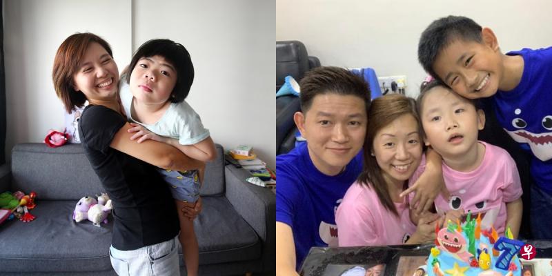 随着女儿越来越大,李良能要把她抱起越来越吃力(左图,萧紫薇摄)。(右图)家人在今年6月28日为梁宇媗(右二)庆祝七岁生日。(受访者提供) 随着女儿越来越大,李良能要把她抱起越来越吃力(左图,萧紫薇摄)。(右图)家人在今年6月28日为梁宇媗(右二)庆祝七岁生日。(受访者提供)