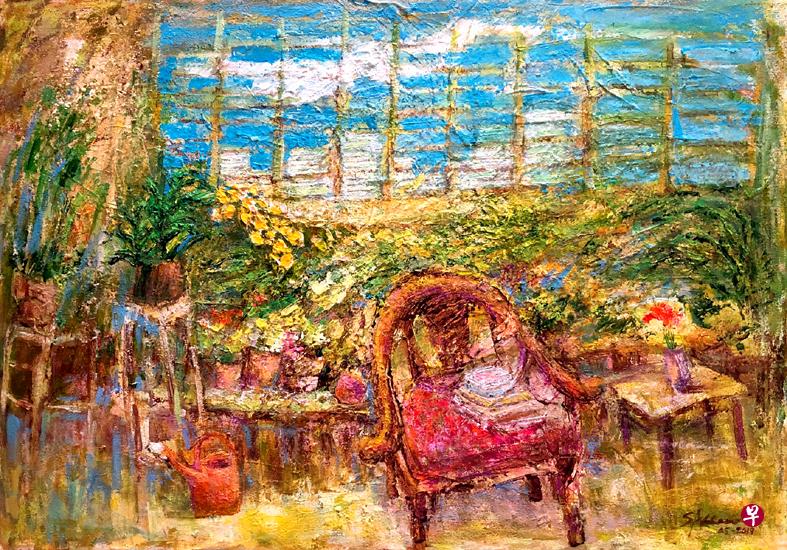 邱瑞发油画笔触粗放,带旋律感与摇曳之美。(主办方提供) 邱瑞发油画笔触粗放,带旋律感与摇曳之美。(主办方提供)