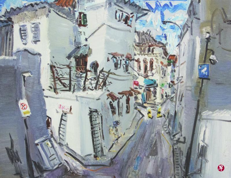 朱宏油画《后巷》。(受访者提供) 朱宏油画《后巷》。(受访者提供)