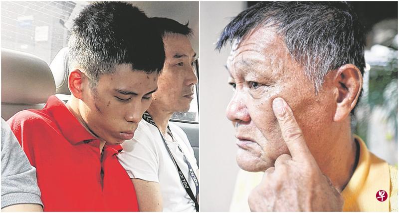 左图：22岁的吴立恩（红衣者）今早以谋杀的罪名被控上法庭。（饶进礼摄）右图：乩童蔡庆祝在混乱中被一拳打在左颧骨。（林泽锐摄）
