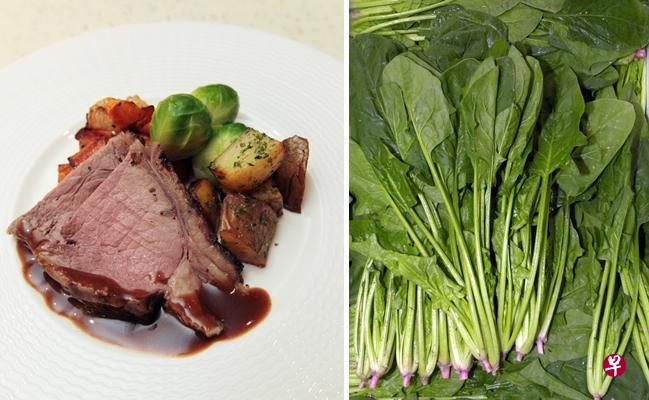 菠菜和红肉,如牛肉,富含铁质。(档案照) 菠菜和红肉,如牛肉,富含铁质。(档案照)