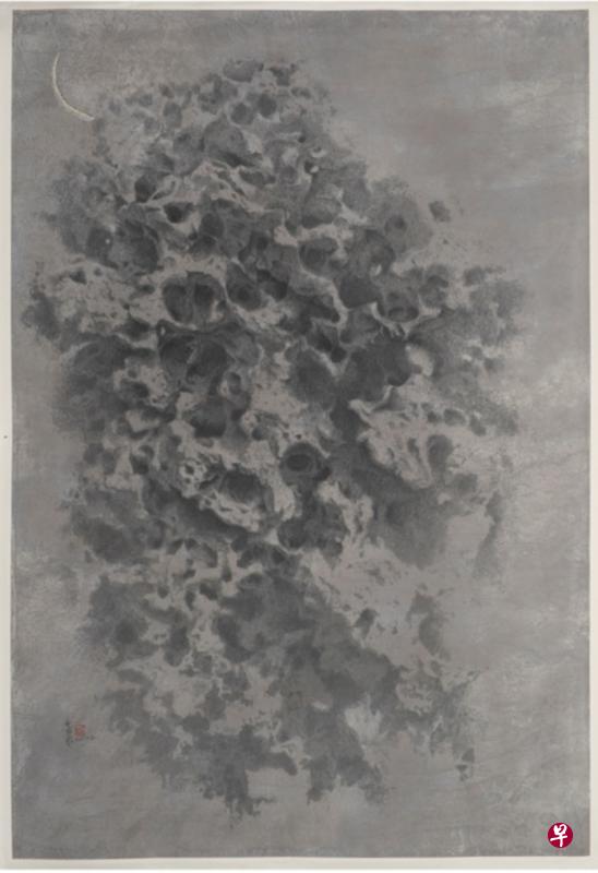 兰亭画会会长刘金桔混合媒体《那一夜在峇厘岛》。(主办方提供) 兰亭画会会长刘金桔混合媒体《那一夜在峇厘岛》。(主办方提供)