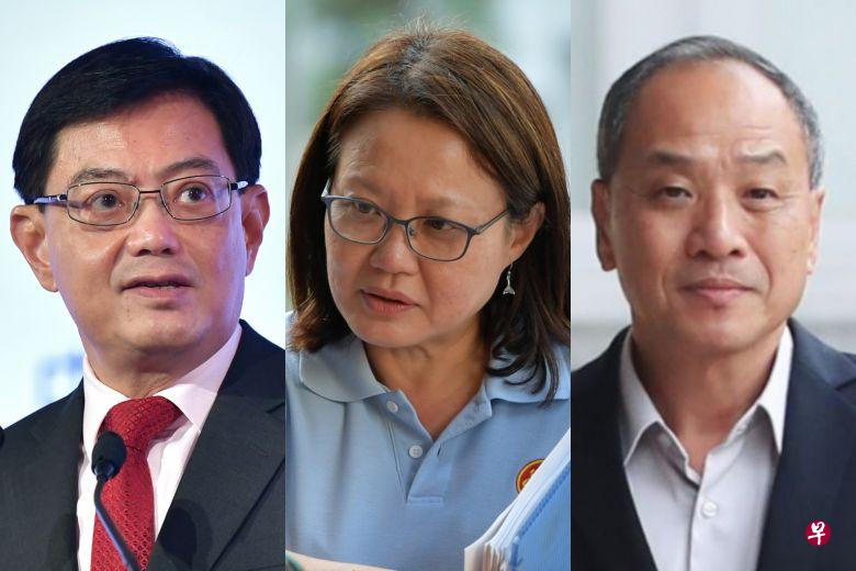 副总理兼财政部长王瑞杰(左)今天提出国会动议,强调法庭判定刘程强(右)和林瑞莲(中)行为不诚实、有违受托责任,应该回避一切阿裕尼—后港市镇理事会相关的财政事务。(档案照) 副总理兼财政部长王瑞杰(左)今天提出国会动议,强调法庭判定刘程强(右)和林瑞莲(中)行为不诚实、有违受托责任,应该回避一切阿裕尼—后港市镇理事会相关的财政事务。(档案照)