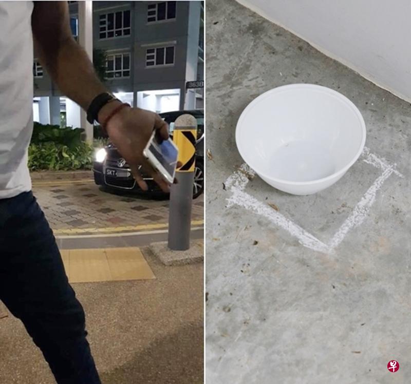 陈莺莺称在喂猫时遭一名男子（左图）掴巴掌和扔手机；有爱猫人士喂猫后没有清理干净，或因此引发部分居民不满。（取自面簿/陈佩敏摄）