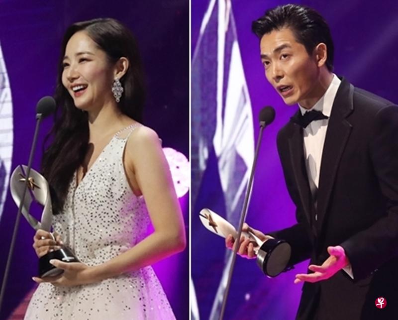 朴敏英(左图)勇夺最受瞩目亚洲女艺人奖,金材昱是最受瞩目亚洲男艺人。(陈来福摄) 朴敏英(左图)勇夺最受瞩目亚洲女艺人奖,金材昱是最受瞩目亚洲男艺人。(陈来福摄)
