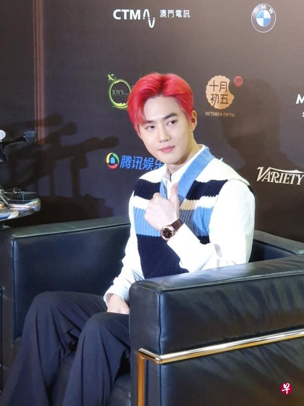 韩国人气男团EXO团长金俊勉是本届澳门影展的明星大使之一。他说想演奸角,突破自己。(蔡欣盈摄) 韩国人气男团EXO团长金俊勉是本届澳门影展的明星大使之一。他说想演奸角,突破自己。(蔡欣盈摄)