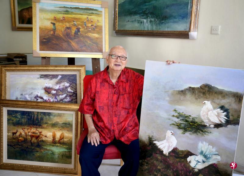 朱庆光生前擅长油画,包括动物禽鸟都有名气,也常以早期新加坡街景入画。他也热心公益,经常捐画为慈善团体筹款。(档案照片) 朱庆光生前擅长油画,包括动物禽鸟都有名气,也常以早期新加坡街景入画。他也热心公益,经常捐画为慈善团体筹款。(档案照片)