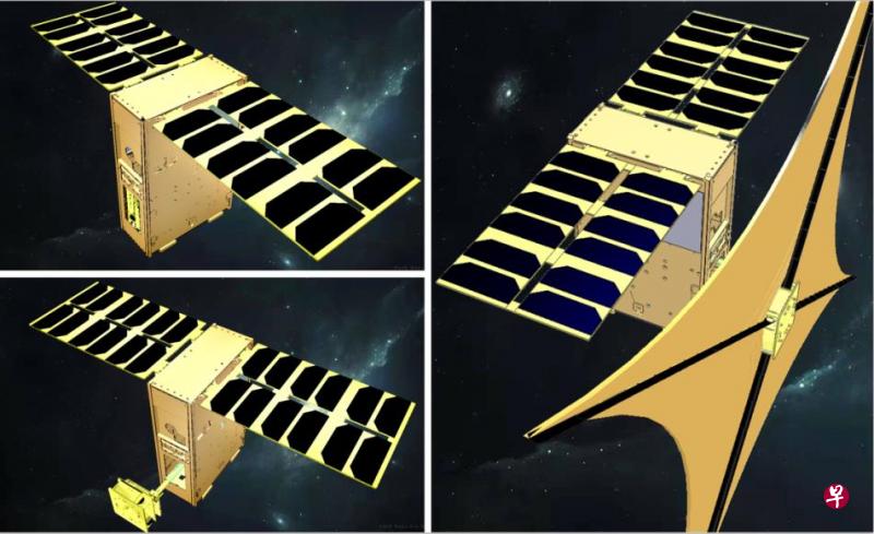 天帆一号两级展开过程示意图(中国科学院沈阳自动化研究所) 天帆一号两级展开过程示意图(中国科学院沈阳自动化研究所)