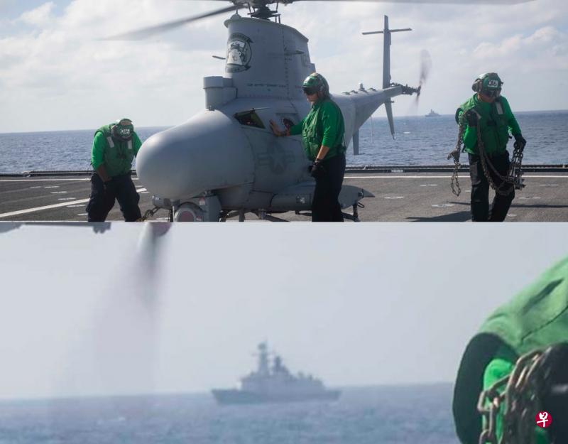 美国海军28日发布一组“独立”级滨海战斗舰“加布里埃尔·吉福兹”号(LCS-10)在中国南海航行的照片。其不远处清晰可见一艘伴随监视的解放军海军054A型导弹护卫舰。(美国国防部) 美国海军28日发布一组“独立”级滨海战斗舰“加布里埃尔·吉福兹”号(LCS-10)在中国南海航行的照片。其不远处清晰可见一艘伴随监视的解放军海军054A型导弹护卫舰。(美国国防部)