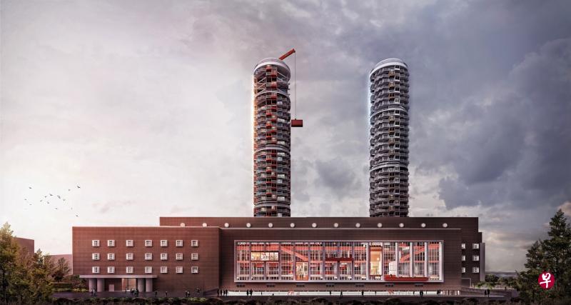 由崔耀洋、郑保宝和沈以哲组成的团队提议在已停用的发电站上增建宛如烟囱的圆筒形混合用途大楼,以反映巴西班让发电区的历史特色。(受访者提供构想图) 由崔耀洋、郑保宝和沈以哲组成的团队提议在已停用的发电站上增建宛如烟囱的圆筒形混合用途大楼,以反映巴西班让发电区的历史特色。(受访者提供构想图)