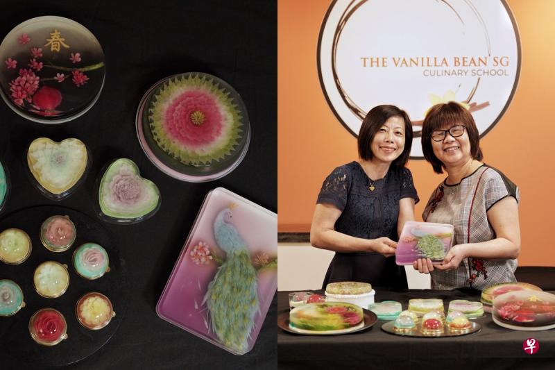 苏美臻(左)与佘秀娴合作经营“The Vanilla Bean SG”,两人都为兴趣不为赚钱。(右图)课程分为初级、进阶和高级三种,最简单的是花朵造型,孔雀造型的最复杂。 苏美臻(左)与佘秀娴合作经营“The Vanilla Bean SG”,两人都为兴趣不为赚钱。(右图)课程分为初级、进阶和高级三种,最简单的是花朵造型,孔雀造型的最复杂。