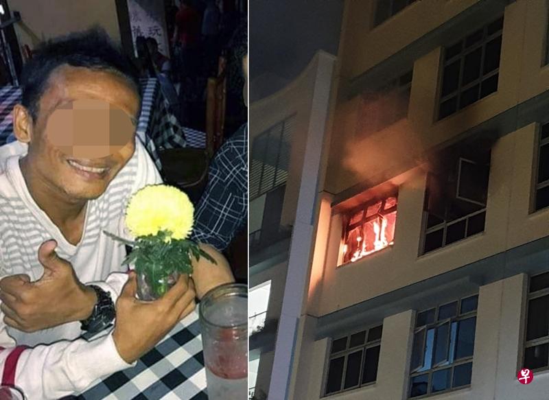 火焰从单位内冒出,连玻璃都被烧碎。(受访者提供) 火焰从单位内冒出,连玻璃都被烧碎。(受访者提供)