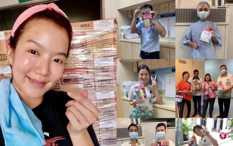 左图:瑞恩亲自参与包装礼包。(互联网)右图:中央医院的医护人员收到瑞恩和粉丝的心意。(SGH提供) 左图:瑞恩亲自参与包装礼包。(互联网)右图:中央医院的医护人员收到瑞恩和粉丝的心意。(SGH提供)