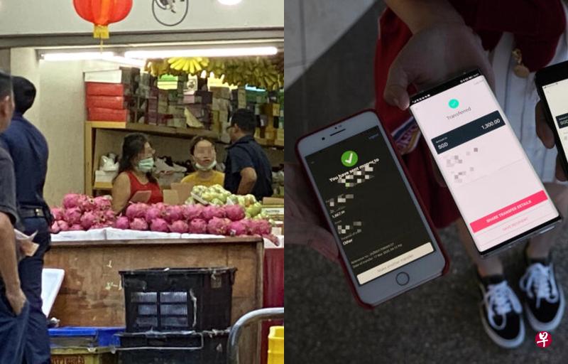(左图)郭姚瑶和母亲到水果店找少东,水果店助手报警,警方到场调解。(右图)郭姚瑶与同事出示借钱给少东的转账证明。 (左图)郭姚瑶和母亲到水果店找少东,水果店助手报警,警方到场调解。(右图)郭姚瑶与同事出示借钱给少东的转账证明。