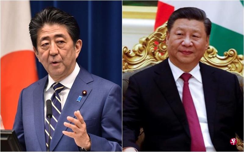 安倍晋三(左)与习近平。(法新社) 安倍晋三(左)与习近平。(法新社)