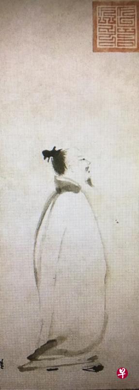 据载北宋御府曾藏有唐代画家韩干的一幅李白画像，南宋御府也藏有“李白写真”，今皆无存。本图为日本东京国立博物馆所藏南宋画家梁楷的《李白行吟图》（全图与局部），可能为元代仿本，被认为历代笔墨最少却最得这位诗仙神采之作。