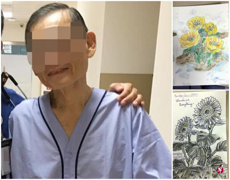 王先生画了多张花朵图画送给医护人员。(受访者提供) 王先生画了多张花朵图画送给医护人员。(受访者提供)