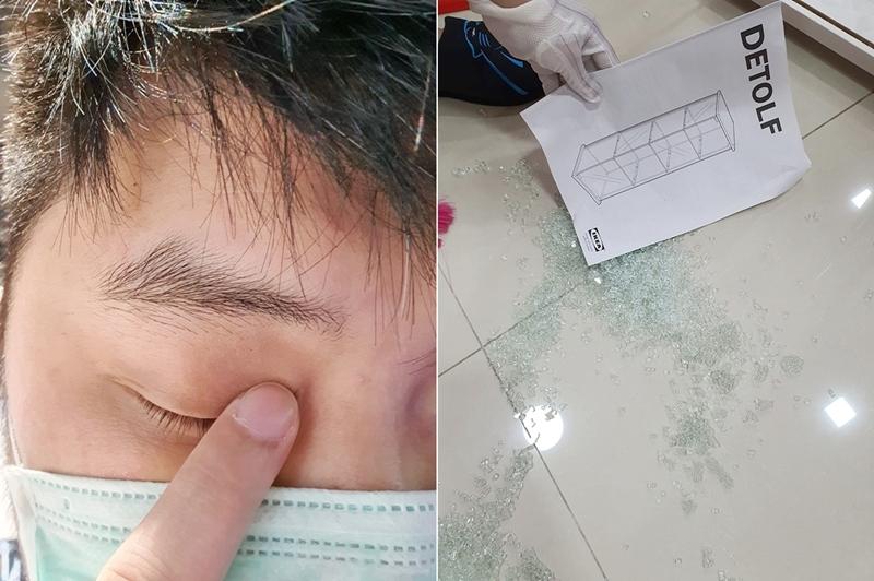 张女士丈夫的左眼皮被碎片划过,所幸是皮外伤。(受访者提供) 张女士丈夫的左眼皮被碎片划过,所幸是皮外伤。(受访者提供)
