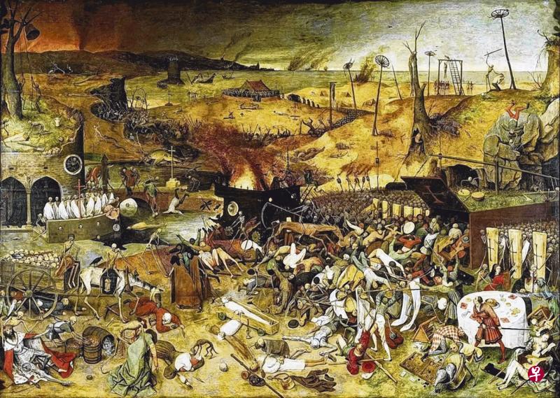 荷兰画家老彼得·布鲁盖尔的油画《死亡的胜利》描绘象征死神的骷髅大军疯夺人命,国王百姓全无幸免。(互联网) 荷兰画家老彼得·布鲁盖尔的油画《死亡的胜利》描绘象征死神的骷髅大军疯夺人命,国王百姓全无幸免。(互联网)